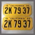 1940 California YOM License Plates For Sale - Original Vintage Pair 2K7937
