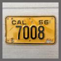 1956 California YOM Motorcycle License Plate For Sale - 7008