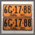 1930 California YOM License Plates For Sale - Original Pair 6G1788