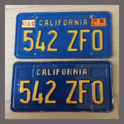 1970 - 1980 California YOM License Plates For Sale - Original Vintage Pair 542ZFO