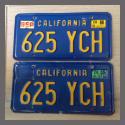 1970 - 1980 California YOM License Plates For Sale - Original Vintage Pair 625YCH