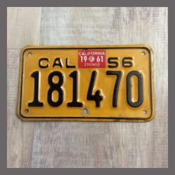 1956 California YOM Motorcycle License Plate For Sale - 181470