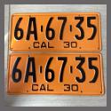 1930 California YOM License Plates For Sale - Repainted Vintage Pair 6A6735