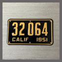 1951 California YOM Motorcycle License Plate For Sale - 32064