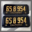 1951 California YOM License Plates For Sale - Restored Vintage Pair 6S8954