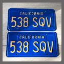 1970 - 1980 California YOM License Plates For Sale - Restored Vintage Pair 538SQV