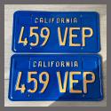 1970 - 1980 California YOM License Plates For Sale - Restored Vintage Pair 459VEP