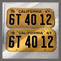1947 California YOM License Plates Pair Original 6T4012