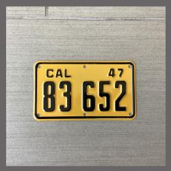 1947 California YOM Motorcycle License Plate For Sale - 83652