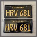1963 California YOM License Plates For Sale - Restored Vintage Pair HRV681