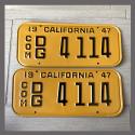 1947 California YOM License Plates For Sale - Repainted Vintage Pair 4114 Truck