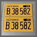 1956 California YOM License Plates For Sale - Restored Vintage Pair B38582 Truck