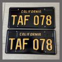 1963 California YOM License Plates For Sale - Restored Vintage Pair TAF078