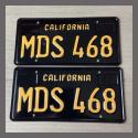 1963 California YOM License Plates For Sale - Restored Vintage Pair MDS468