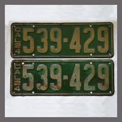1924 California YOM License Plates For Sale - Original Vintage Pair 539429